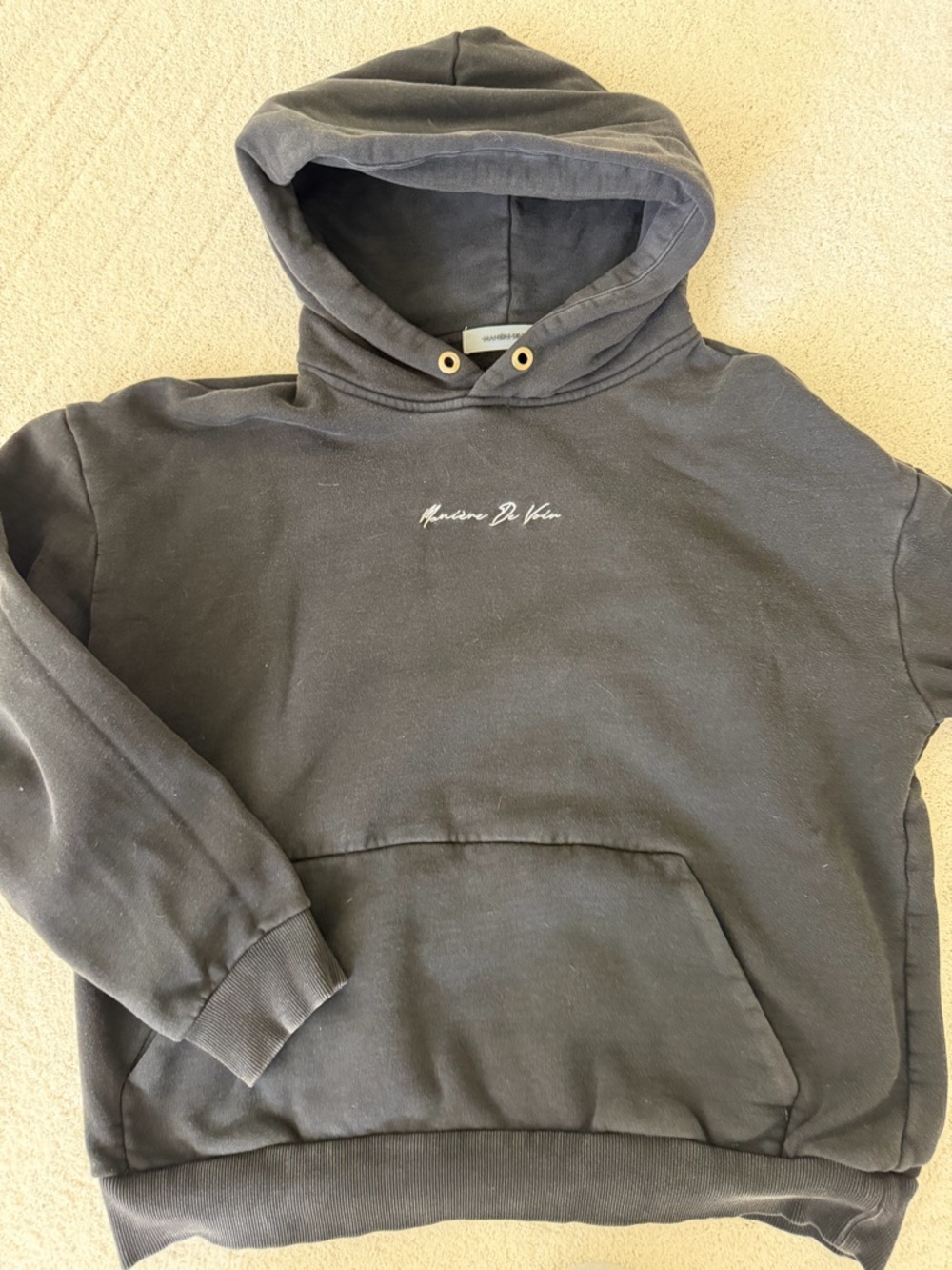 Maniere De Voir Charcoal Black Script Logo Hoodie